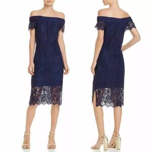 NANETTE Lepore Women 10 Hampton Court Dress Celestial Blue Lace Off Shoulder NEW